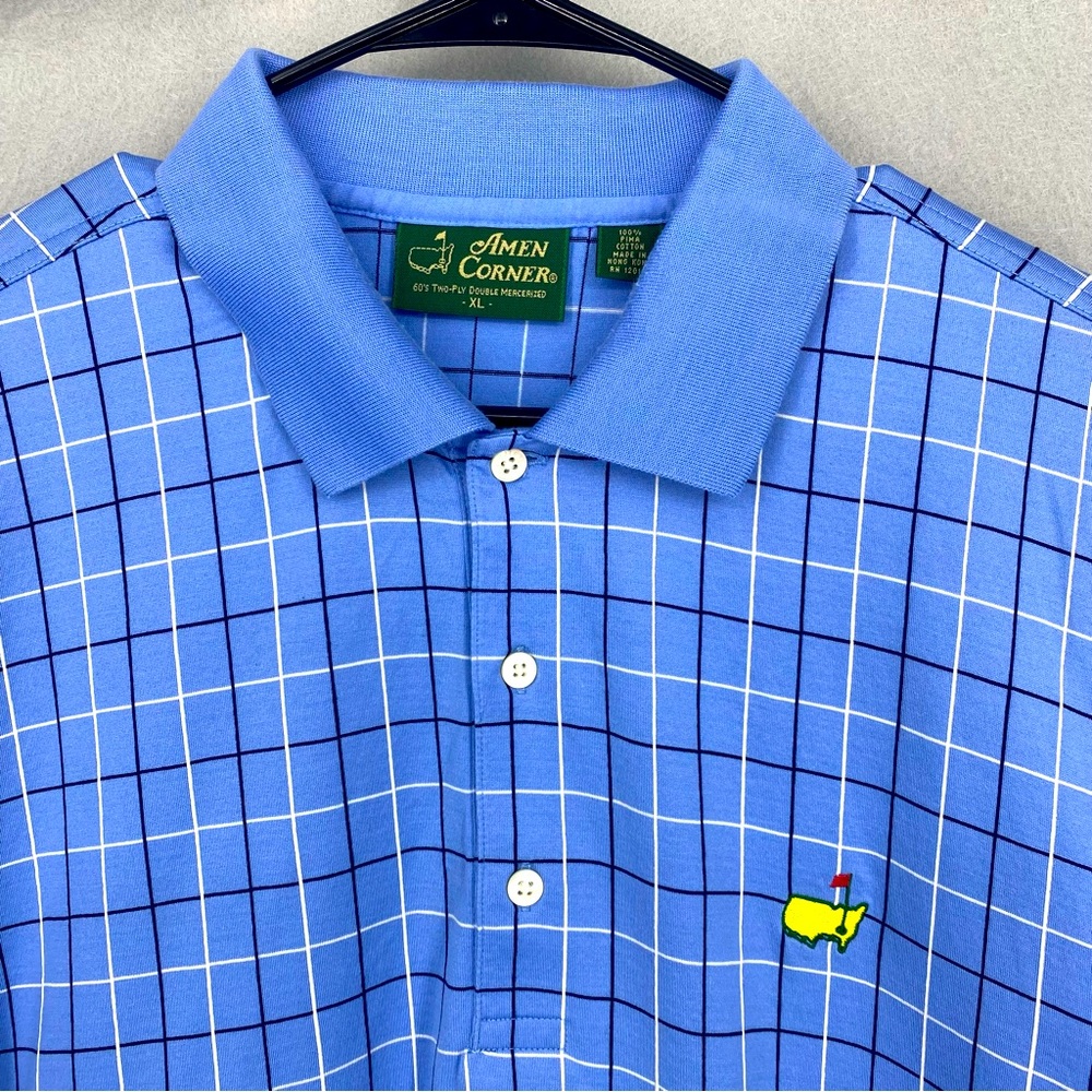 Amen Corner Blue Grid Polo Shirt